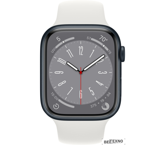             Умные часы Apple Watch Series 8 45 мм (алюминиевый корпус, полуночный/белый, спортивный силиконовый ремешок)        