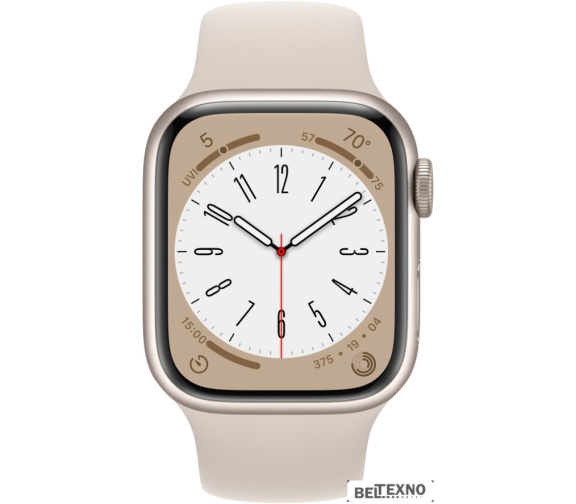             Умные часы Apple Watch Series 8 41 мм (алюминиевый корпус, звездный свет/звездный свет, спортивный силиконовый ремешок)        