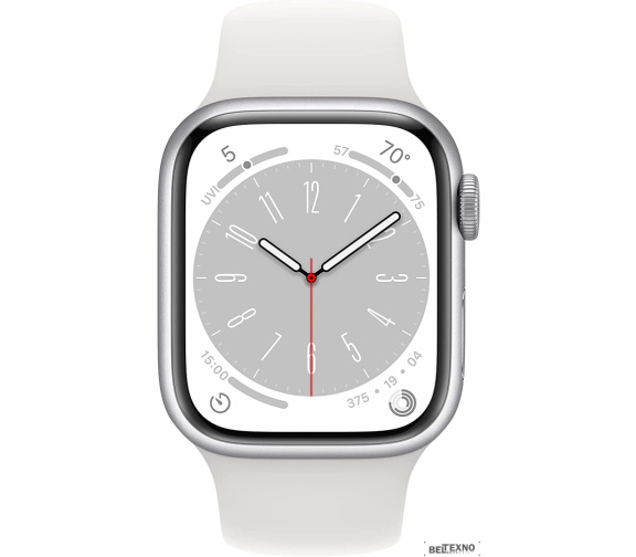             Умные часы Apple Watch Series 8 41 мм (алюминиевый корпус, серебристый/белый, спортивный силиконовый ремешок S/M)        