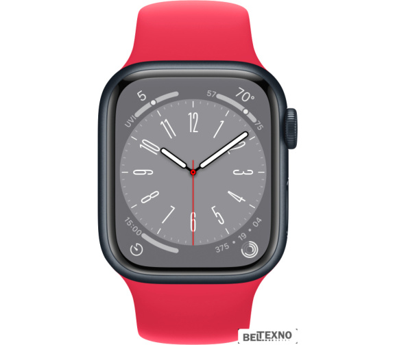             Умные часы Apple Watch Series 8 41 мм (алюминиевый корпус, полуночный/красный, спортивный силиконовый ремешок)        