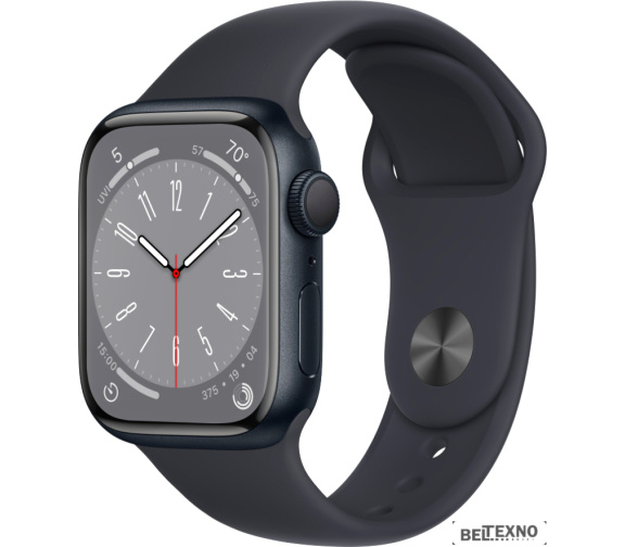             Умные часы Apple Watch Series 8 41 мм (алюминиевый корпус, полуночный/полуночный, спортивный силиконовый ремешок)        