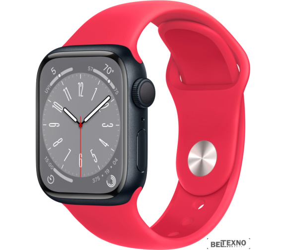             Умные часы Apple Watch Series 8 41 мм (алюминиевый корпус, полуночный/красный, спортивный силиконовый ремешок)        