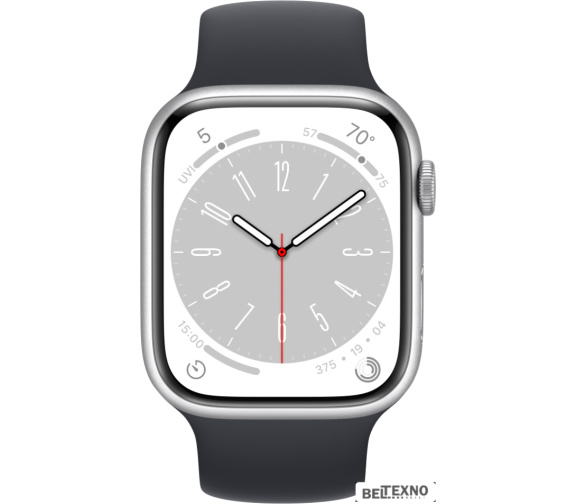             Умные часы Apple Watch Series 8 45 мм (алюминиевый корпус, серебристый/темно-серый, силиконовый ремешок)        