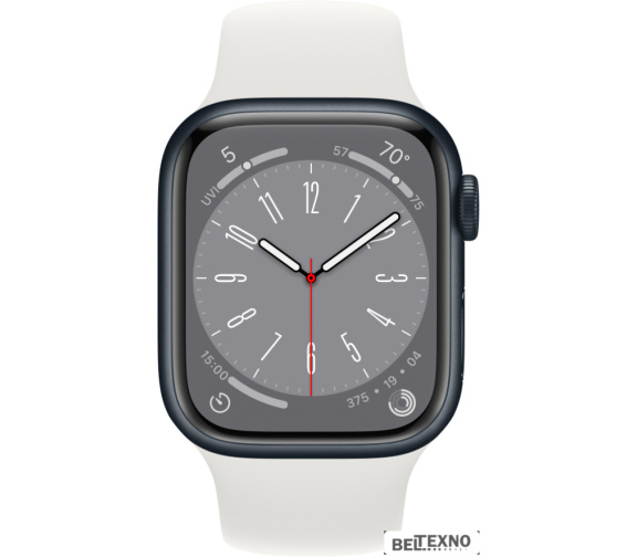             Умные часы Apple Watch Series 8 41 мм (алюминиевый корпус, полуночный/белый, спортивный силиконовый ремешок)        