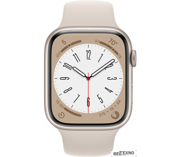             Умные часы Apple Watch Series 8 45 мм (алюминиевый корпус, звездный свет/звездный свет, спортивный силиконовый ремешок S/M)        
