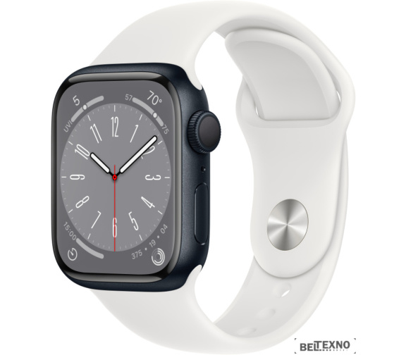             Умные часы Apple Watch Series 8 41 мм (алюминиевый корпус, полуночный/белый, спортивный силиконовый ремешок)        