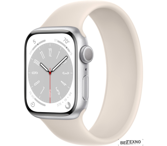             Умные часы Apple Watch Series 8 41 мм (алюминиевый корпус, серебристый/звездный свет, силиконовый ремешок)        