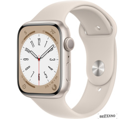             Умные часы Apple Watch Series 8 45 мм (алюминиевый корпус, звездный свет/звездный свет, спортивный силиконовый ремешок S/M)        