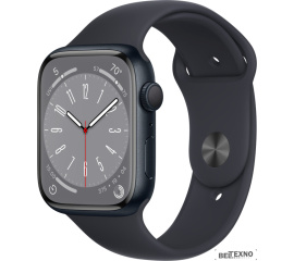             Умные часы Apple Watch Series 8 45 мм (алюминиевый корпус, полуночный/полуночный, спортивный силиконовый ремешок M/L)        