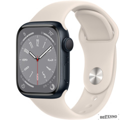             Умные часы Apple Watch Series 8 41 мм (алюминиевый корпус, полуночный/звездный свет, спортивный силиконовый ремешок)        