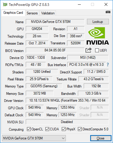 MSI GS60 дискретная видеокарта