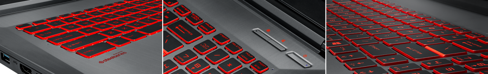 клавиатура с яркой красной подсветкой и функциональными клавишами