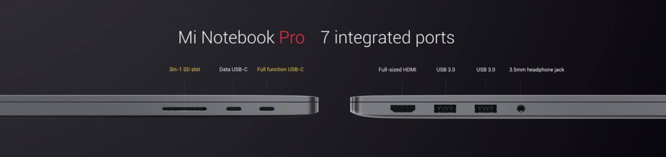 современные и быстрые порты USB-Type C Xiaomi Mi Notebook Pro