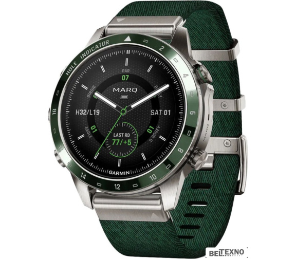       Умные часы Garmin MARQ Golfer Gen 2 (титановый/темно-зеленый, с темно-зеленым нейлоновым ремешком)    