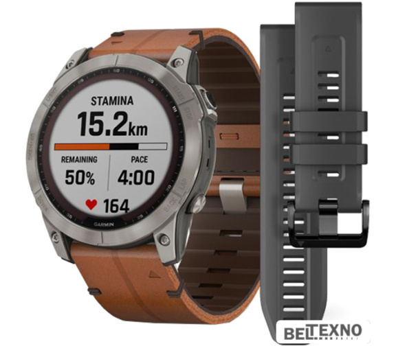             Умные часы Garmin Fenix 7X Sapphire Solar 51 мм (титан/каштановый кожа)        