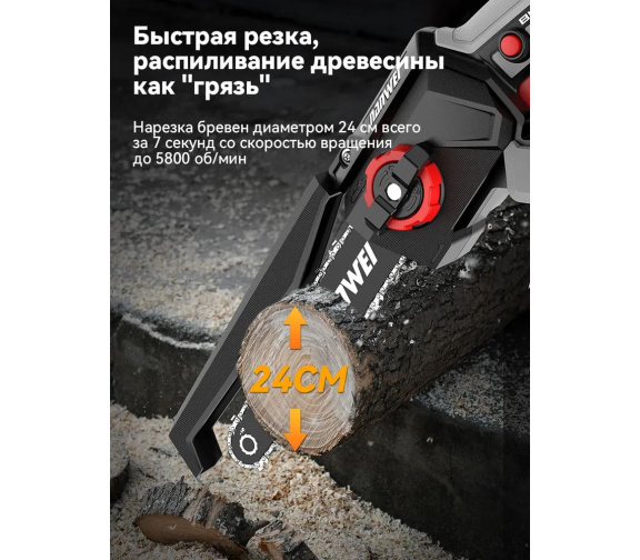 Обрезка веток аккумуляторной цепной пилой NANWEI ES5081X Model X