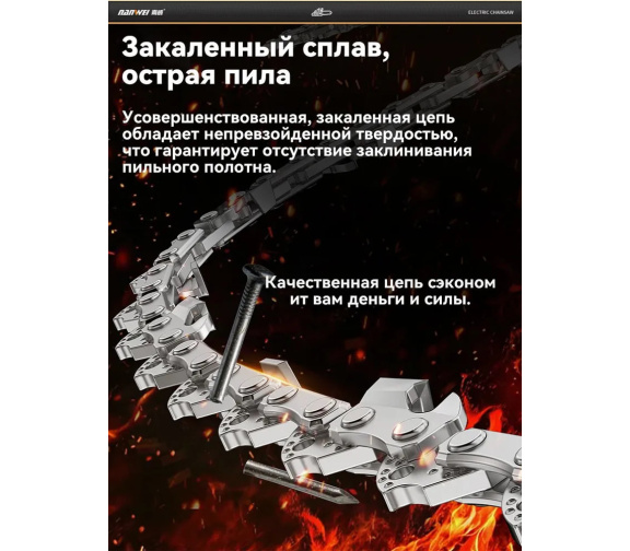 Усиленная 16-дюймовая цепь с двойными заклепками для аккумуляторной пилы NANWEI ES5162M