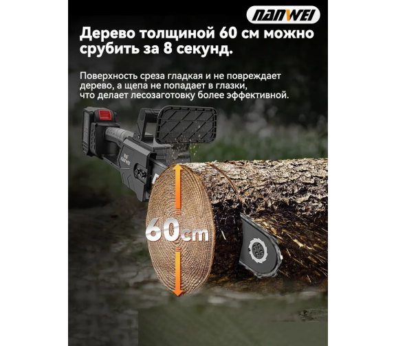 Распил бревна аккумуляторной цепной пилой NANWEI-ES5121M Model M (12 дюймов)