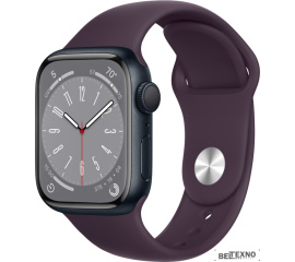             Умные часы Apple Watch Series 8 41 мм (алюминиевый корпус, полуночный/бузина, спортивный силиконовый ремешок)        