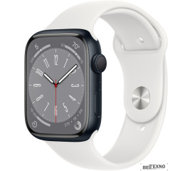             Умные часы Apple Watch Series 8 45 мм (алюминиевый корпус, полуночный/белый, спортивный силиконовый ремешок)        