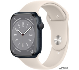             Умные часы Apple Watch Series 8 45 мм (алюминиевый корпус, полуночный/звездный свет, спортивный силиконовый ремешок)        